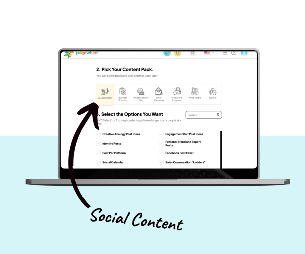 select the social marketing content icon the arrow is pointing to