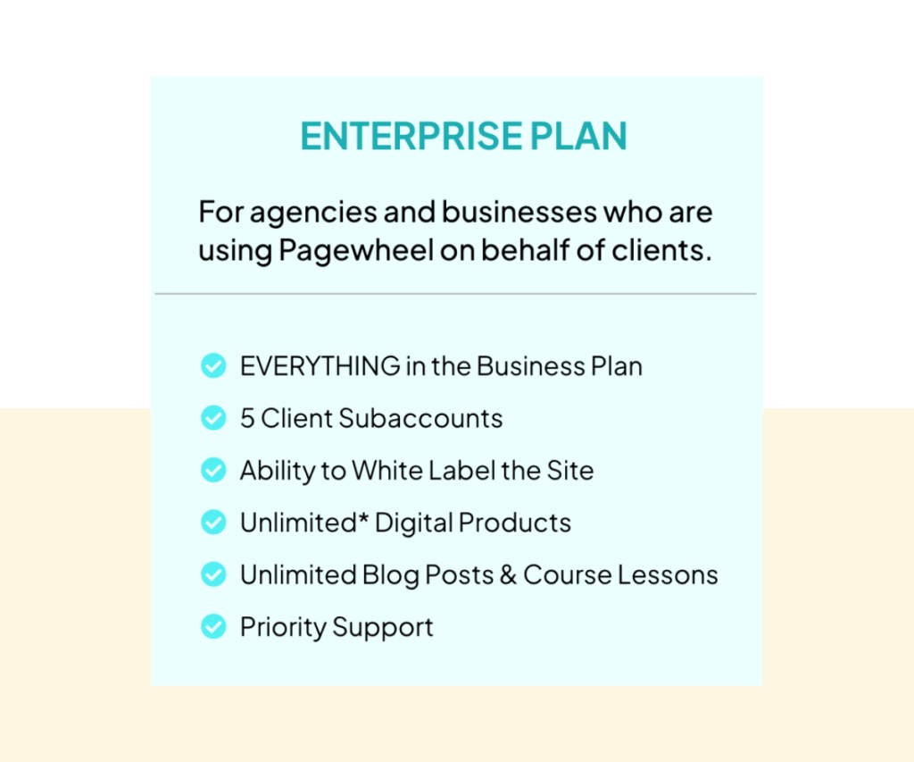 list of Pagewheel Enterprise Plan features