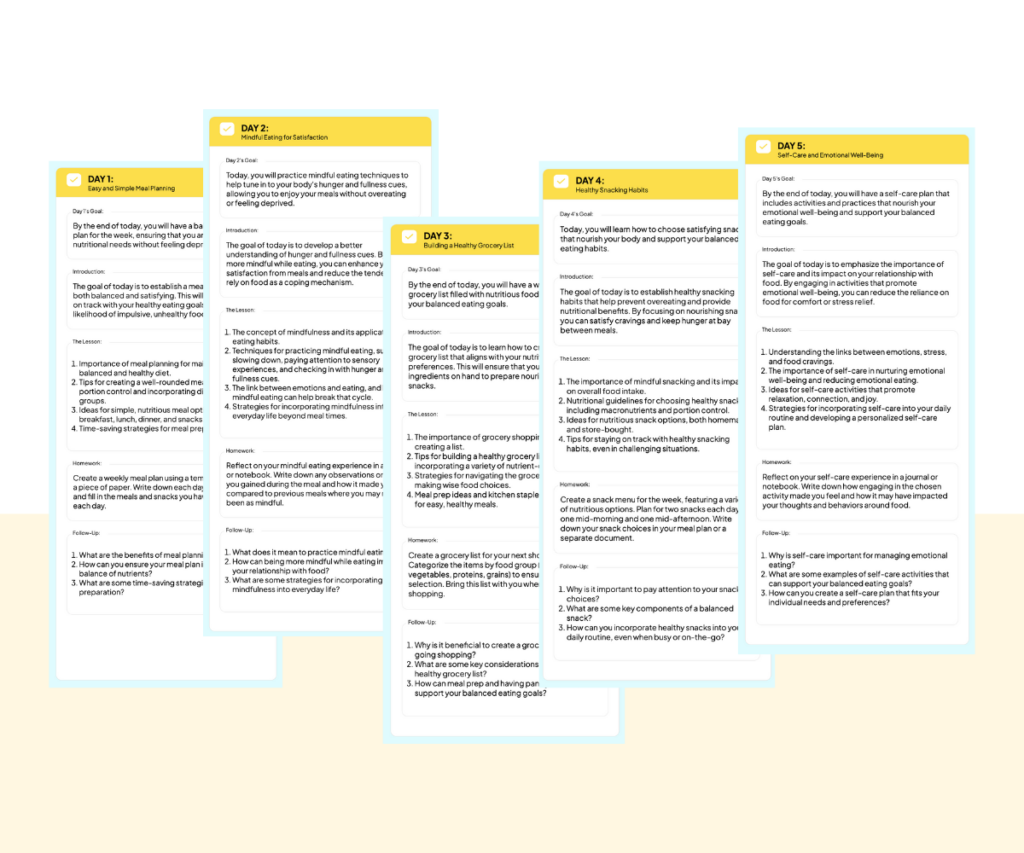 screen shot collage of each day of the 5-Day Challenge Plan copy pack.