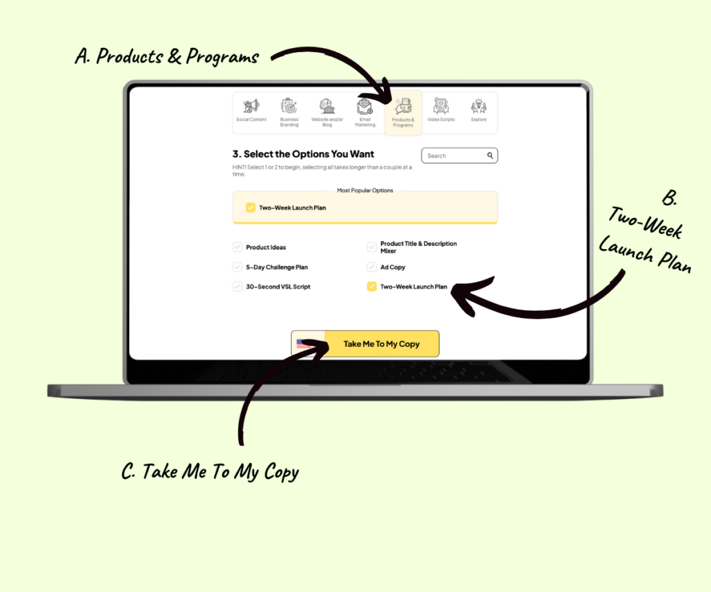 screenshot of the Copy Packs workflow with arrows pointing to the next two steps.