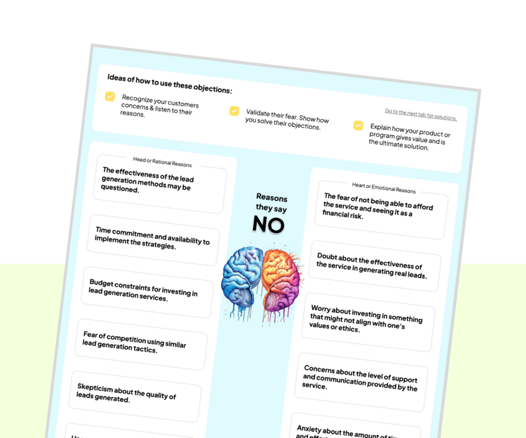 Example of a Pagewheel Head & Heart Objections copy pack