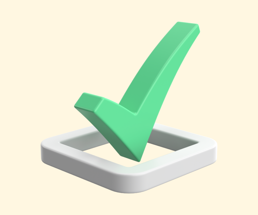 3D grraphic of a green checkmark in a white box