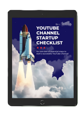 YouTube Channel Startup Checklist workbook cover on a tablet