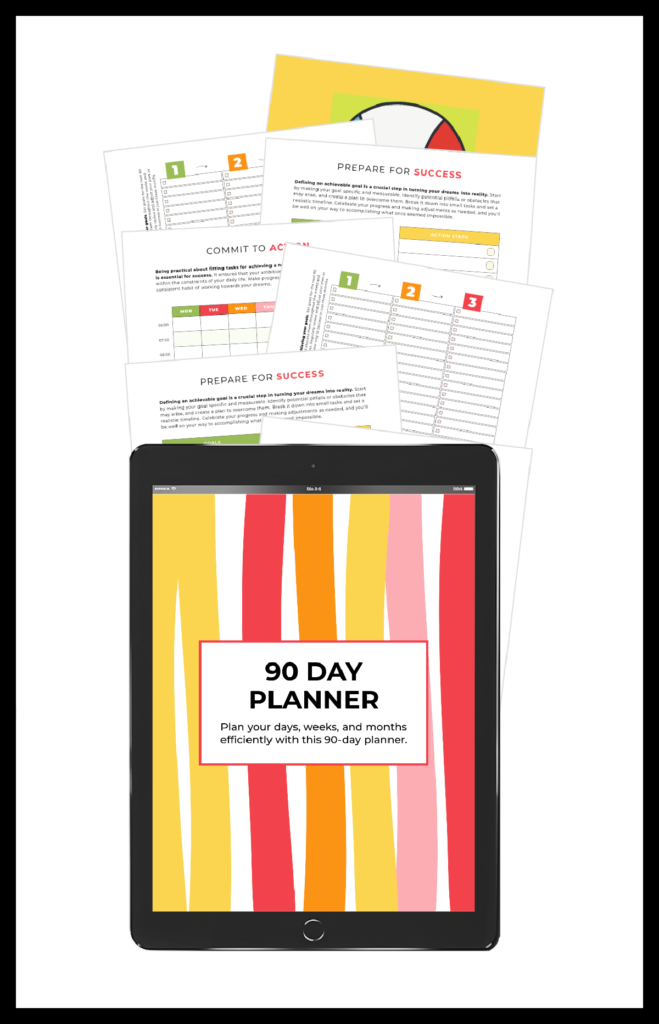 mock up of 90 day planner built by pagewheel