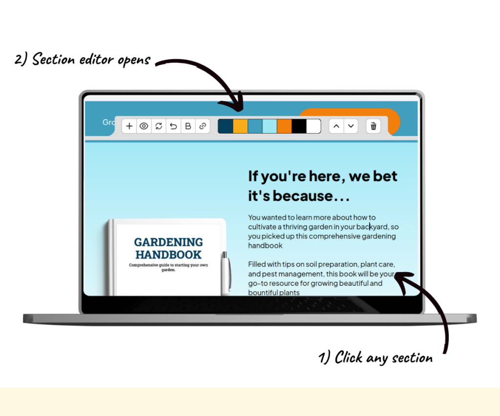 An annotated screenshot showing how to open the section editor.