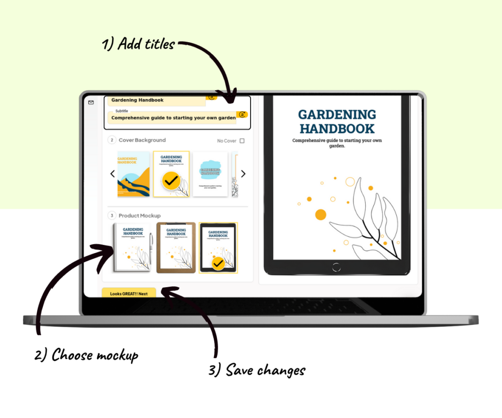 A screenshot showing the steps to choose a product mockup.