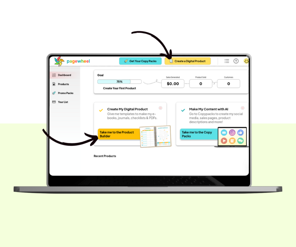 An annotated screenshot showing how to access the Page-By-Page Product Builder.