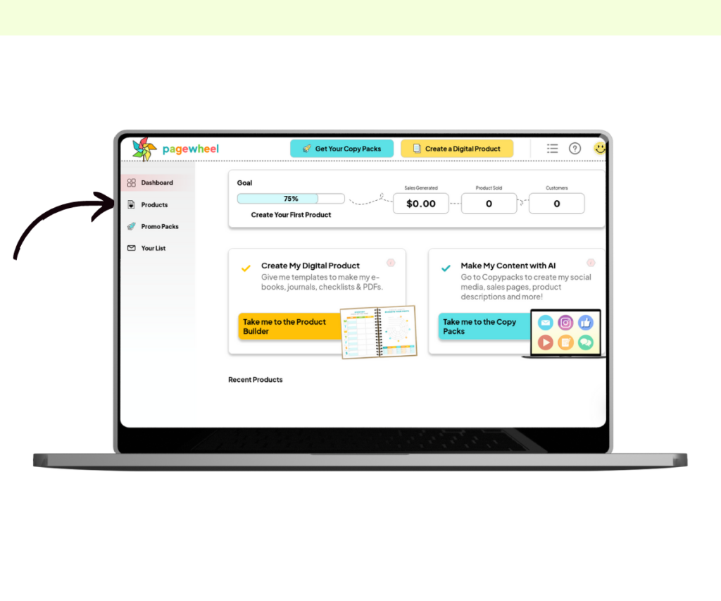 An annotated screenshot showing how to open the product library.