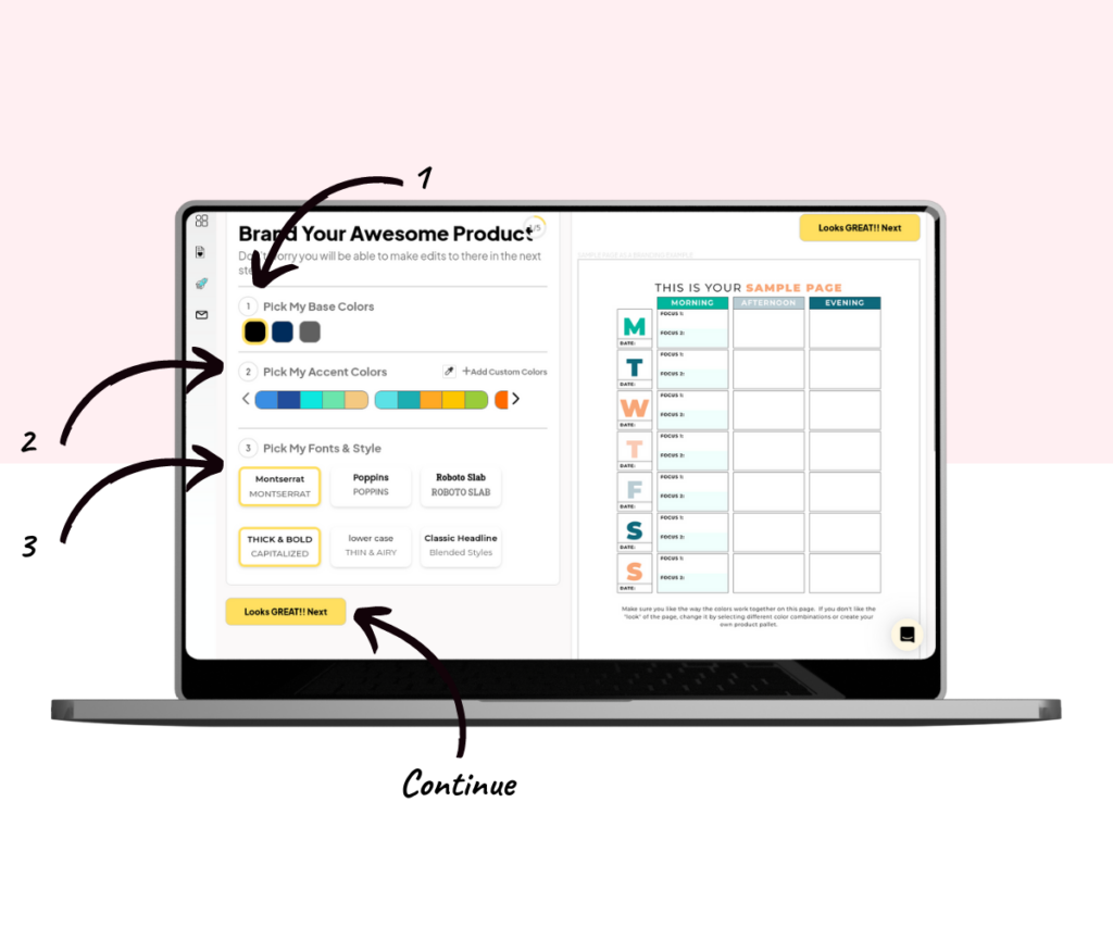 A screenshot showing how to use the branding stage of the product builder.