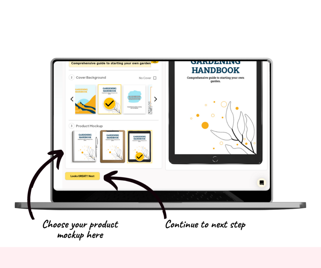 A screenshot showing how to choose a product mockup image.