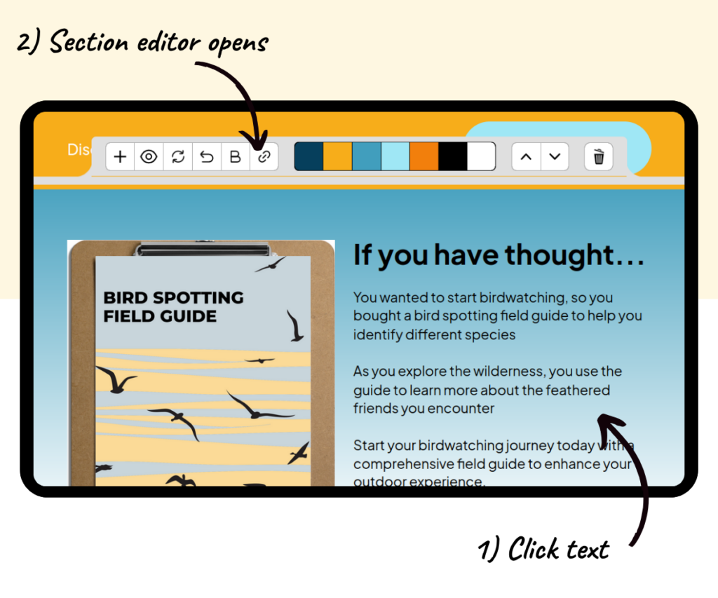 A screenshot showing how to access the section editor.