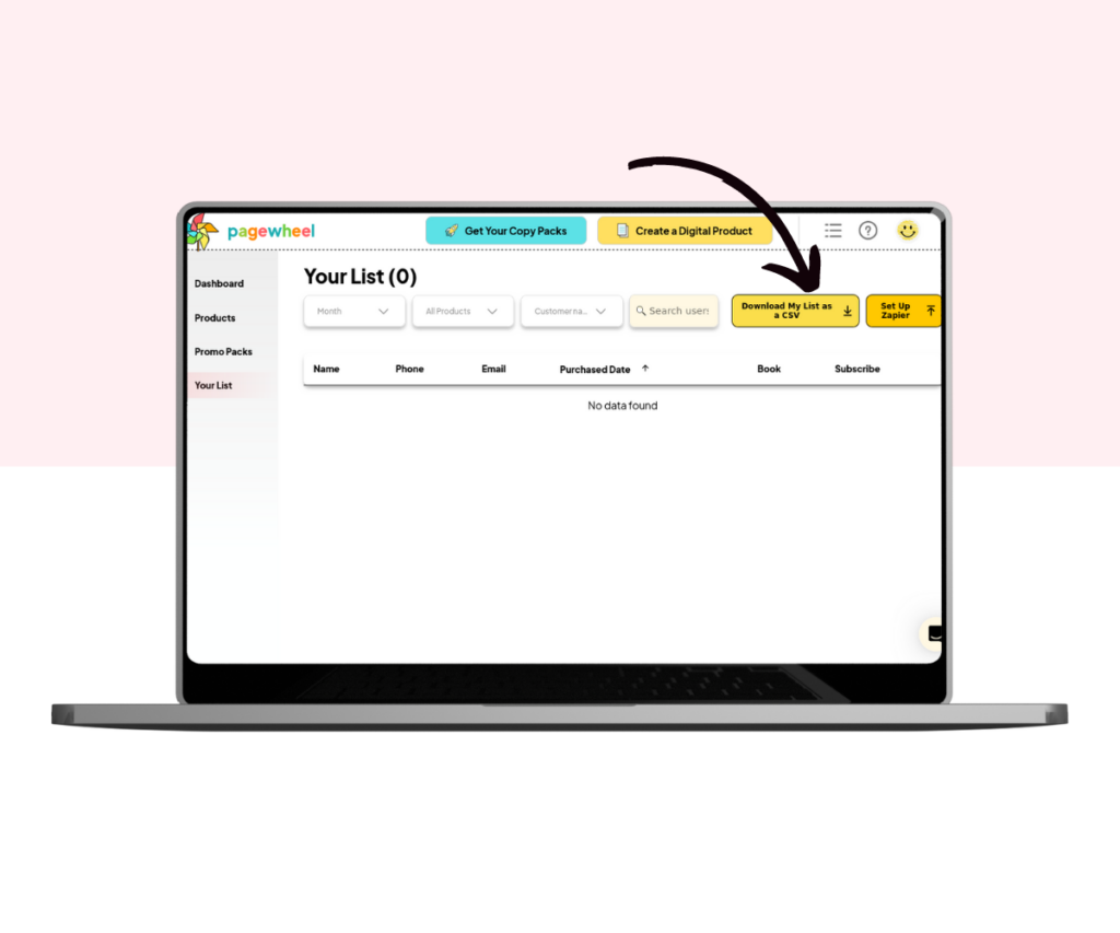 An annotated screenshot showing how to download a CSV file of the customer list.