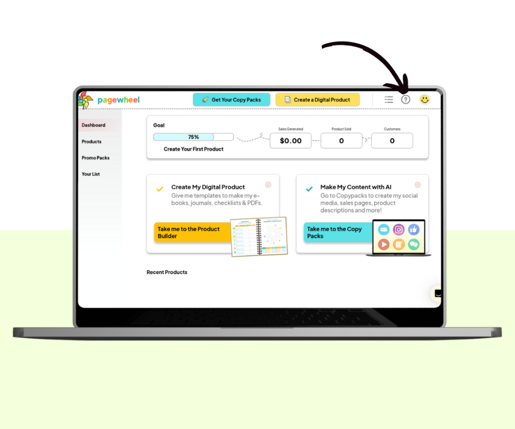 A screenshot showing how to access account settings in Pagewheel. 