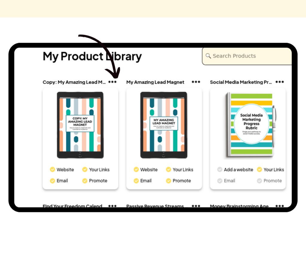 A screenshot showing how to open the product menu.