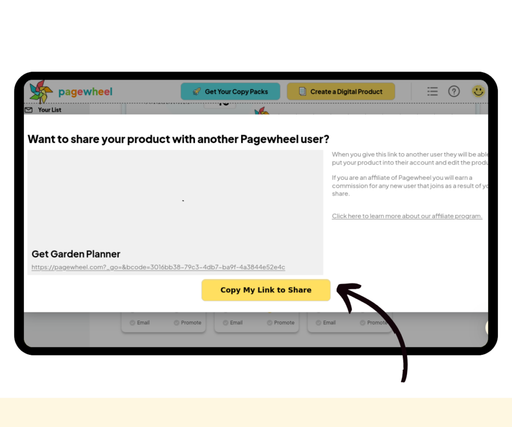A screenshot showing how to get the shareable link to a product.
