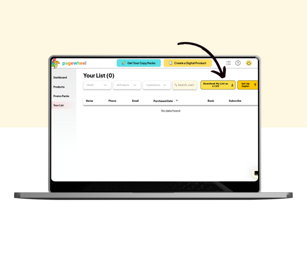 An annotated screenshot showing how to download a CSV file of the customer list.