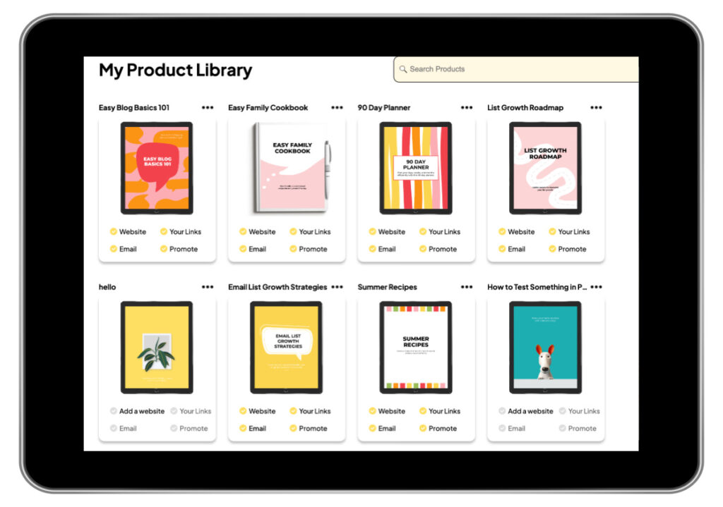 Pagewheel's dashboard "My Product Library"