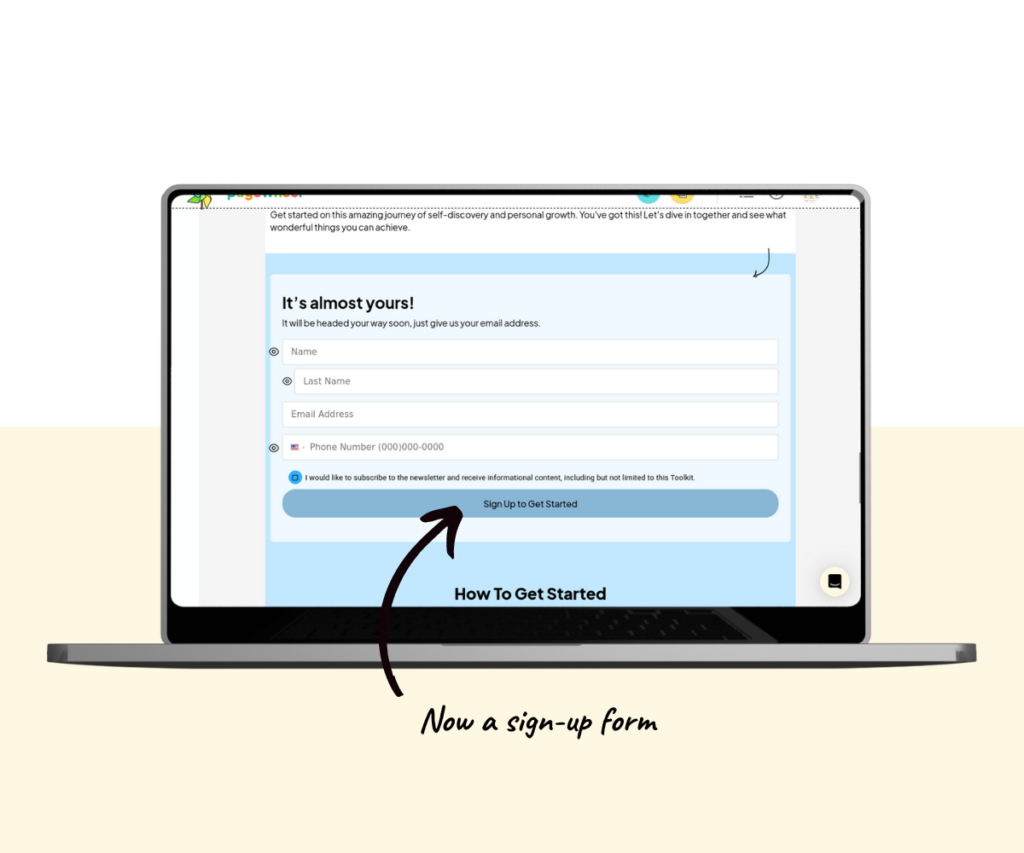 An annotated screenshot of the sign-up form that is shown after making a product free.