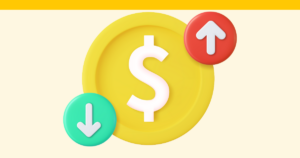 A simple stylized graphic depicting a price change.