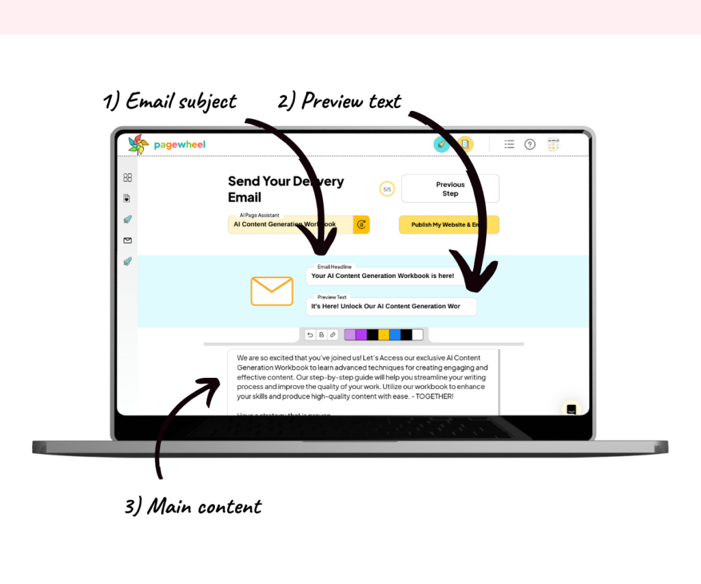 An annotated screenshot showing the changeable parts of the delivery email.