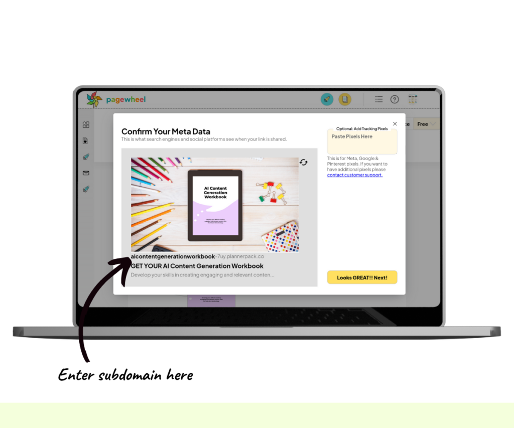 An annotated screenshot showing where to change the subdomain in the metadata box. 