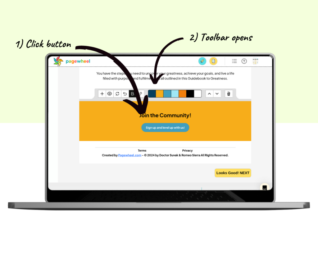 An annotated screenshot showing how to open the section editor toolbar. 