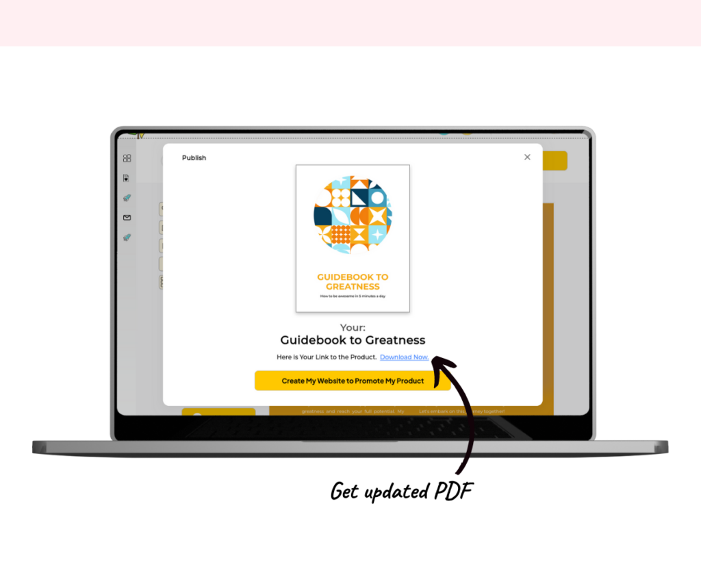 An annotated screenshot showing how to download the updated PDF for a product.