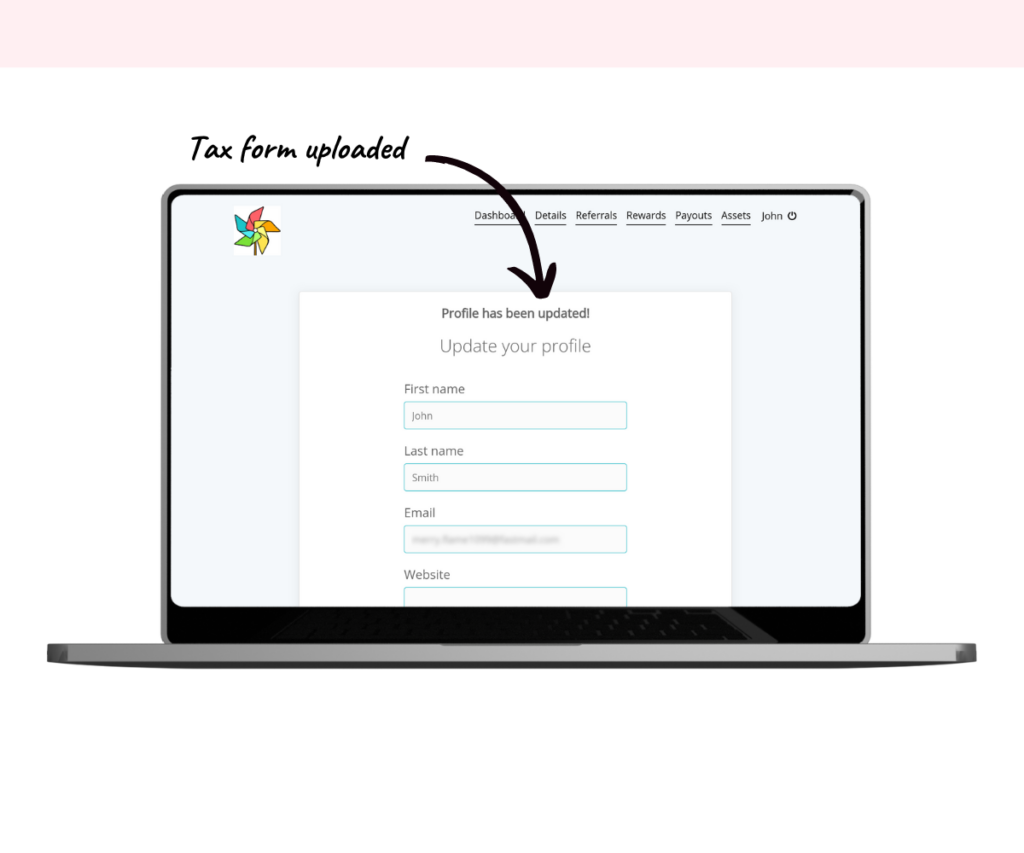 An annotated screenshot showing the confirmation message after uploading your tax form. 