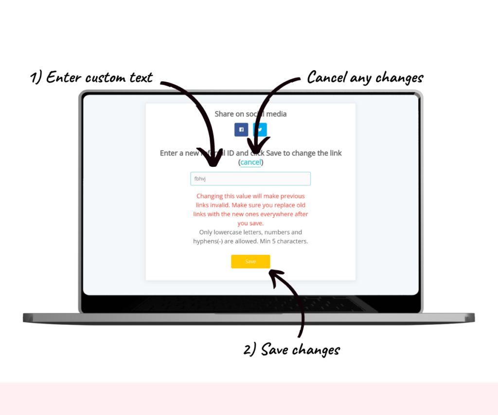 An annotated screenshot showing how to change your affiliate link.