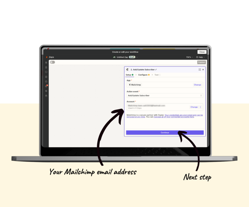 An annotated screenshot showing the results of connecting your Pagewheel account to Mailchimp. 