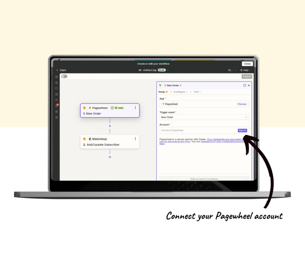 An annotated screenshot showing how to connect your Pagewheel account. 