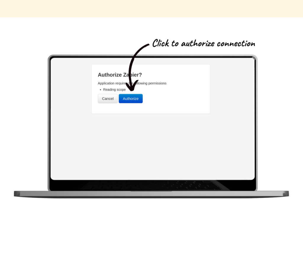 An annotated screenshot showing how to authorize the connection between Zapier and Pagewheel. 