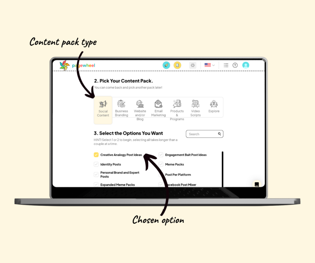 An annotated screenshot showing the copy pack choice and option used.