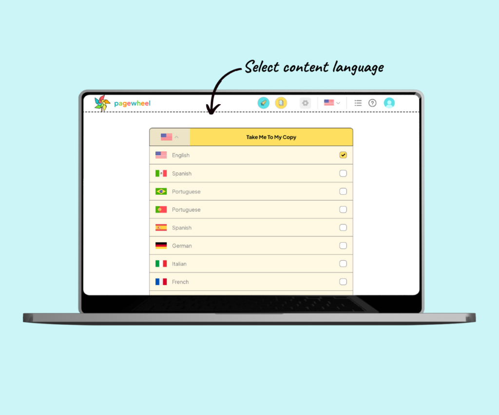 An annotated screenshot showing how to select a content language.