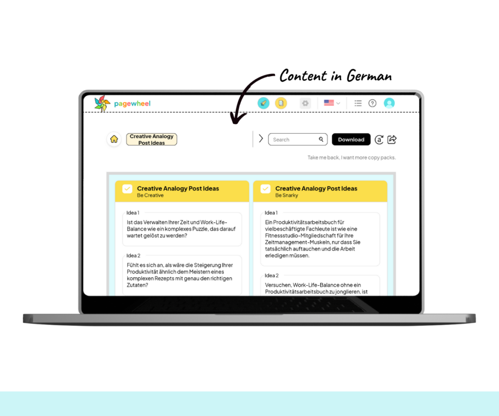 An annotated screenshot of generated content in German. 