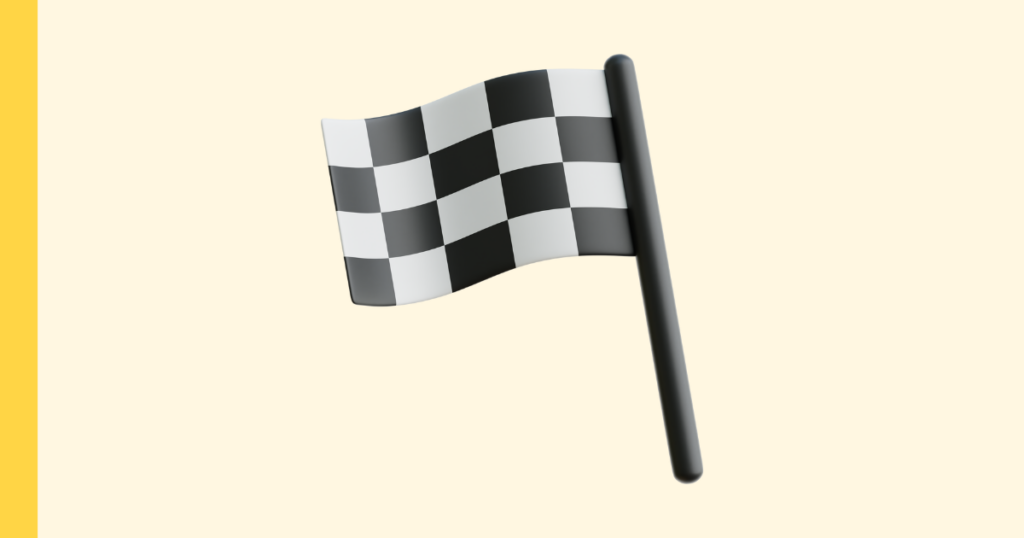 Graphic of a black-and-white checkered flag on a pale yellow background.