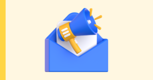 Graphic of an open blue envelope with a megaphone coming out of it.